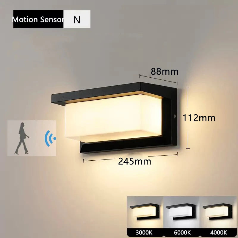 20W IP65 LED Outdoor Wall Lamp Radar Motion Sensor 3-6m AC 85-265V Black Porch Garden