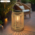 Solar Rattan Bamboo Hanging Lantern IP65 Auto Dusk-Dawn 800mAh Warm White Garden Patio