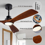 LINCCW 42 52 60 Inch Wood Ceiling Fan DC Motor 6-Speed 3-CCT Timer Remote AC 100-240V