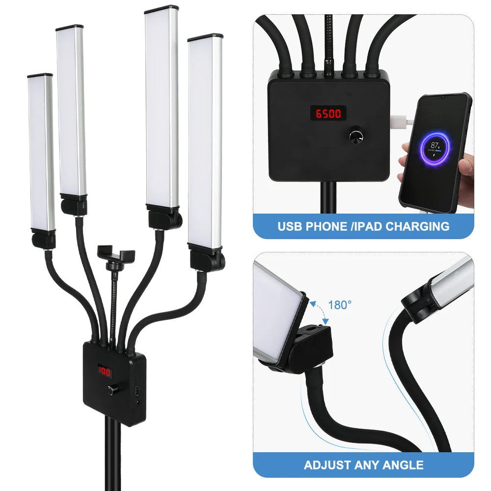 80W LED Beauty Ring Light 448 LEDs 3000-6500K Bi-Color Dimmable Gooseneck Tripod USB Remote