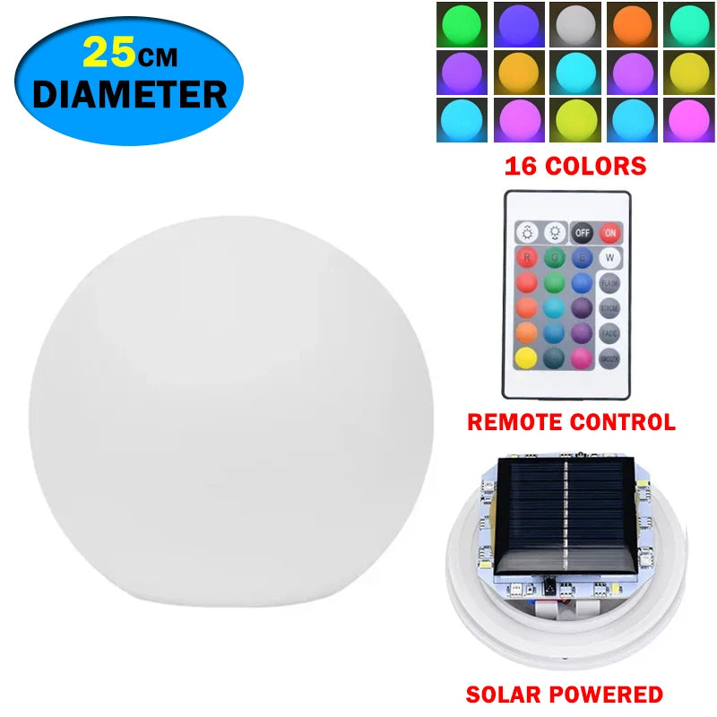 Solar LED Floating Ball Light 16 Color Remote Control IP65 8cm Vinyl Pool Garden Outdoor Night Light