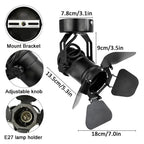 Industrial Vintage E27 Ceiling Spotlight with Barn Door Flippers Metal Bamboo AC 110-240V