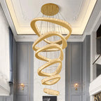 Modern Crystal LED Chandelier Stainless Steel Polished Cord Pendant Remote Control Dimmable AC 90-265V Villa Living Room Staircase