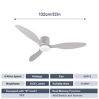 52-Inch Low Profile LED Ceiling Fan Remote Dimmable AC 120-240V Indoor Covered Outdoor