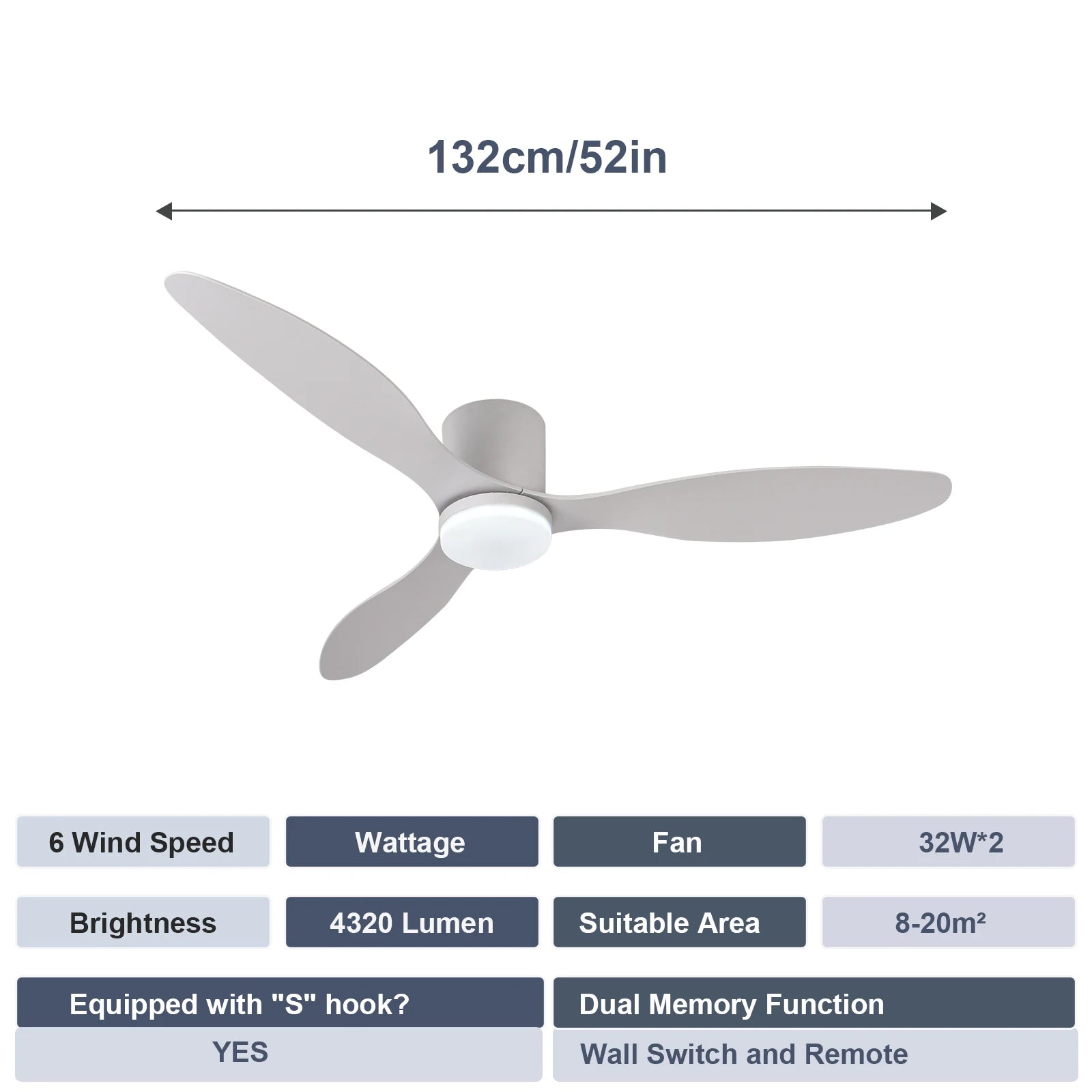 52-Inch Low Profile LED Ceiling Fan Remote Dimmable AC 120-240V Indoor Covered Outdoor