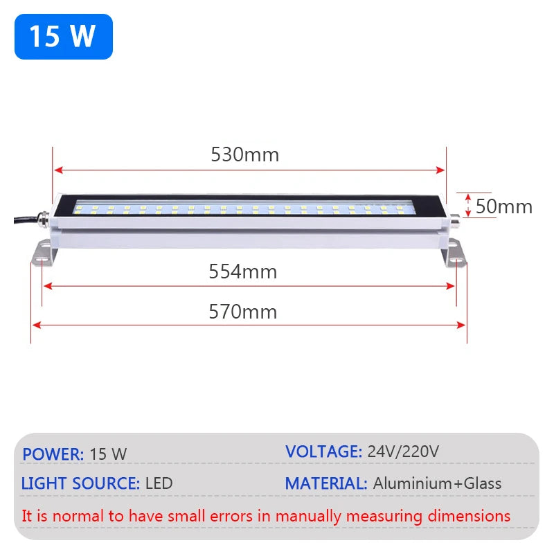 IP67 LED Machine Tool Work Light 5W 10W 12W 15W Aluminum Glass Waterproof Oil Proof AC 110-220V or DC 24-36V CNC Lathe Workshop