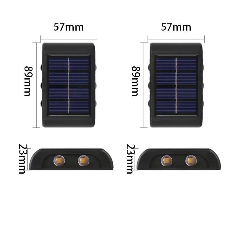 Solar LED Outdoor Wall Light Up and Down 2 or 6 LED IP65 Waterproof 600mAh Auto On/Off Warm White Cool White Garden Fence Stair Corridor