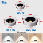 Dimmable Anti-Glare COB LED Recessed Downlight 5W 7W 10W 12W 15W 20W Bridgelux CRI 90+