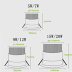Dimmable COB LED Recessed Downlight 5W 7W 9W 12W 15W 20W Polished Aluminum Epistar CRI 90 120 Degree Knob Switch AC 85-265V Anti-Glare