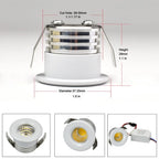 Mini COB LED Recessed Downlight 3W 270lm IP44 Dimmable 30mm Cutout Aluminum AC 85-265V Cabinet Showcase Spotlight