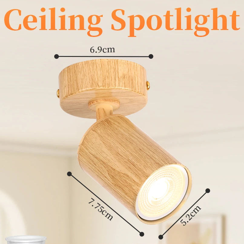 Wood Grain GU10 LED Ceiling Spotlight 25W Max 350 Degree Horizontal 90 Degree Vertical Adjustable AC 85-265V Single or Double Head Foyer Bedroom Kitchen