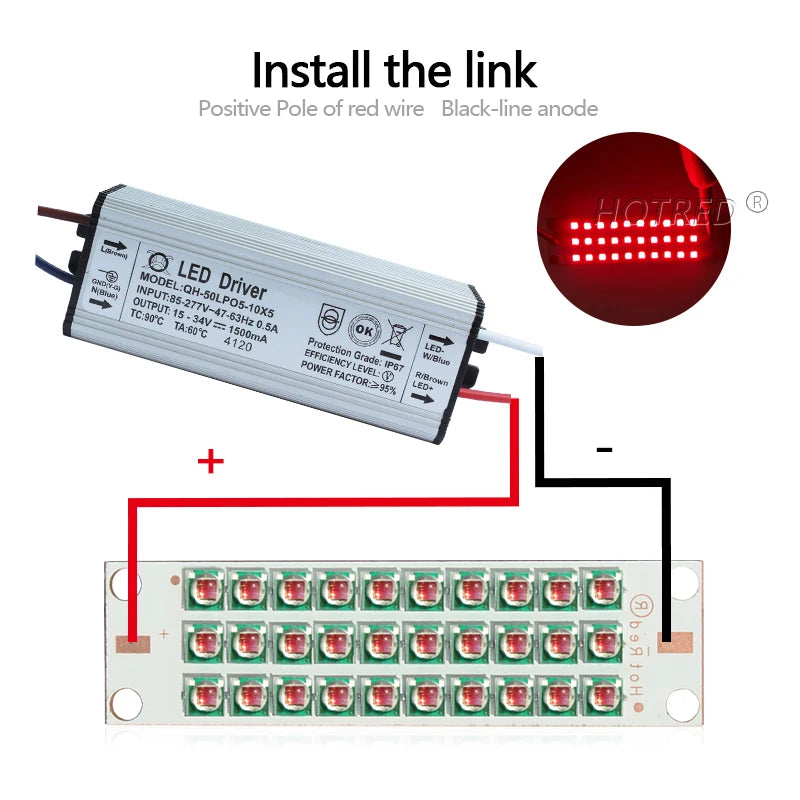 High-Power IR Deep Red LED Chip Module 50W 100W 660nm 730nm 850nm 940nm 55x15mm Grow Light