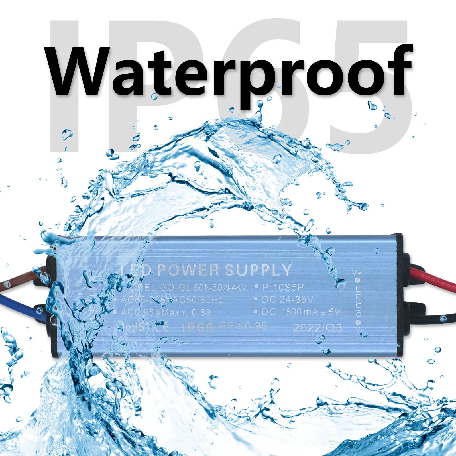 50W IP65 Waterproof LED Driver AC 85-265V to DC 24-36V 1500mA Constant Current Floodlight