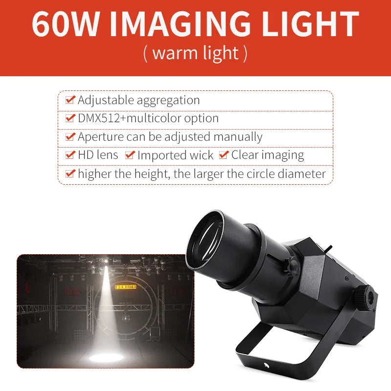 80W COB LED Stage Follow Spot Light DMX512 Voice Control Standalone AC 110-220V 30x12x12cm