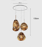 Modern Glass Iron Pendant Chandelier 3-21 Heads Round Linear Black Silver Gold AC 90-265V
