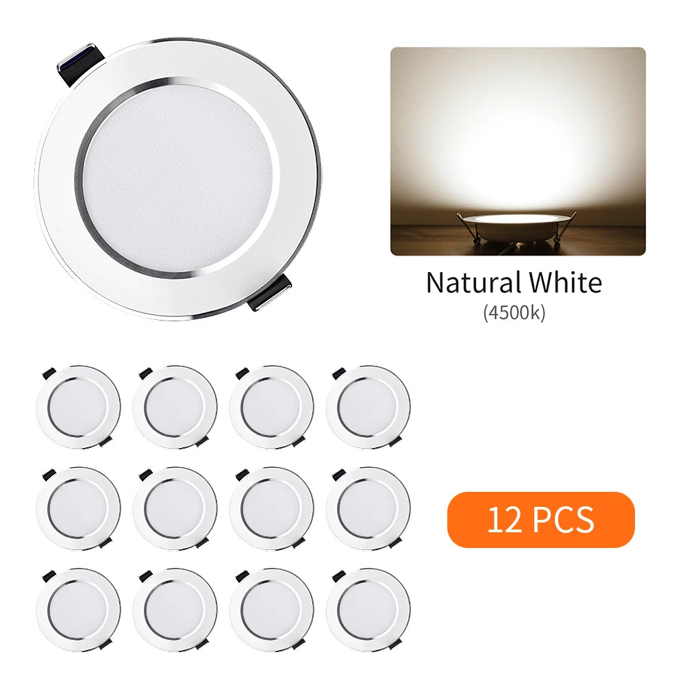LED Recessed Downlight 5W 9W 12W 15W Aluminum CRI 80 Single Color or 3 Color Switching AC 110V or 220V 6 Pack or 12 Pack Round Ceiling Spot