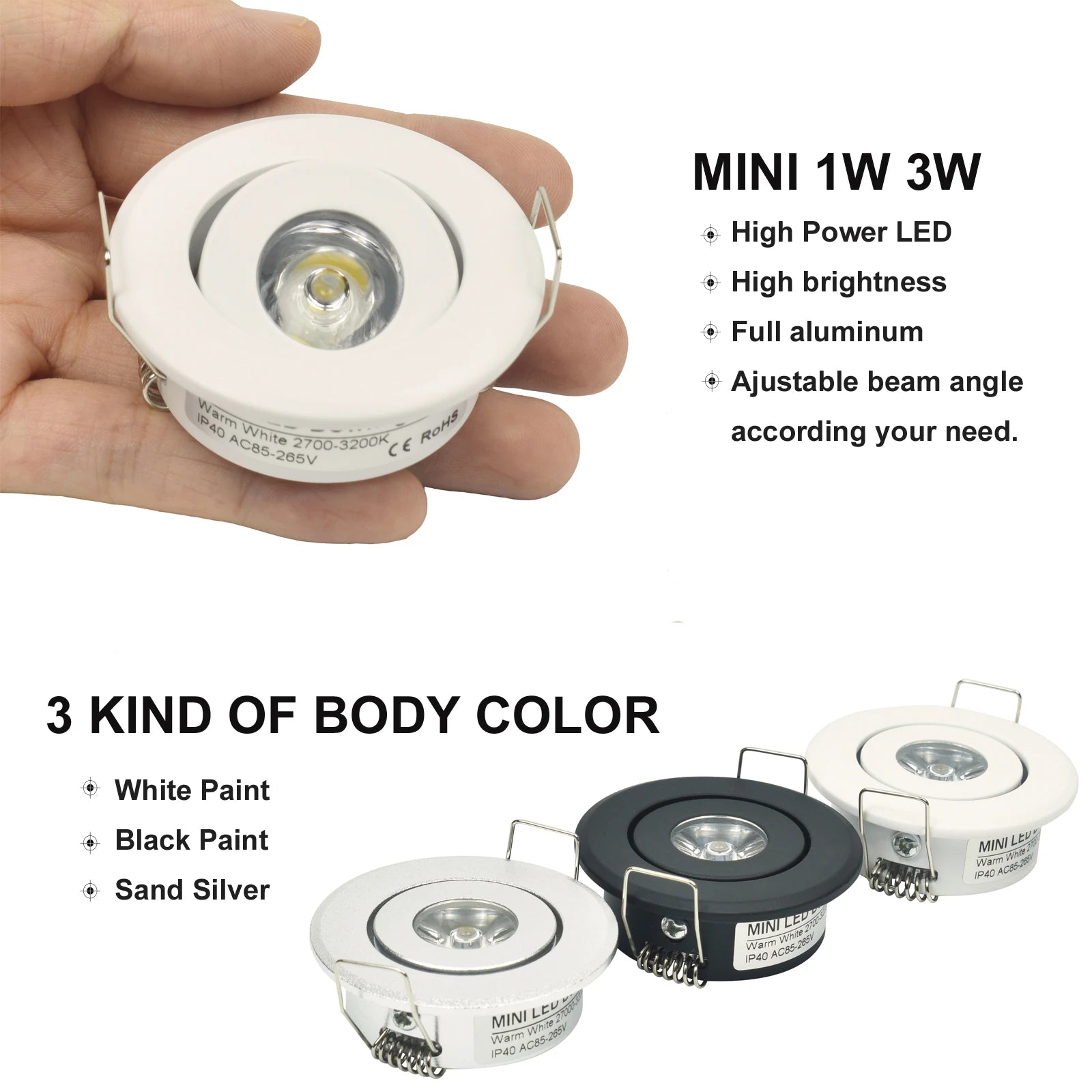 Mini LED Recessed Spot Downlight 1W 3W COB Dimmable Cabinet Hallway Stair Lighting