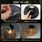 Solar Rattan Bamboo Hanging Lantern IP65 Auto Dusk-Dawn 800mAh Warm White Garden Patio