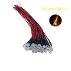 5mm Pre-Wired LED Diode 5V to 12V DC Water Clear Round Through Hole Red Green Blue White Yellow Orange Purple 20 Pack