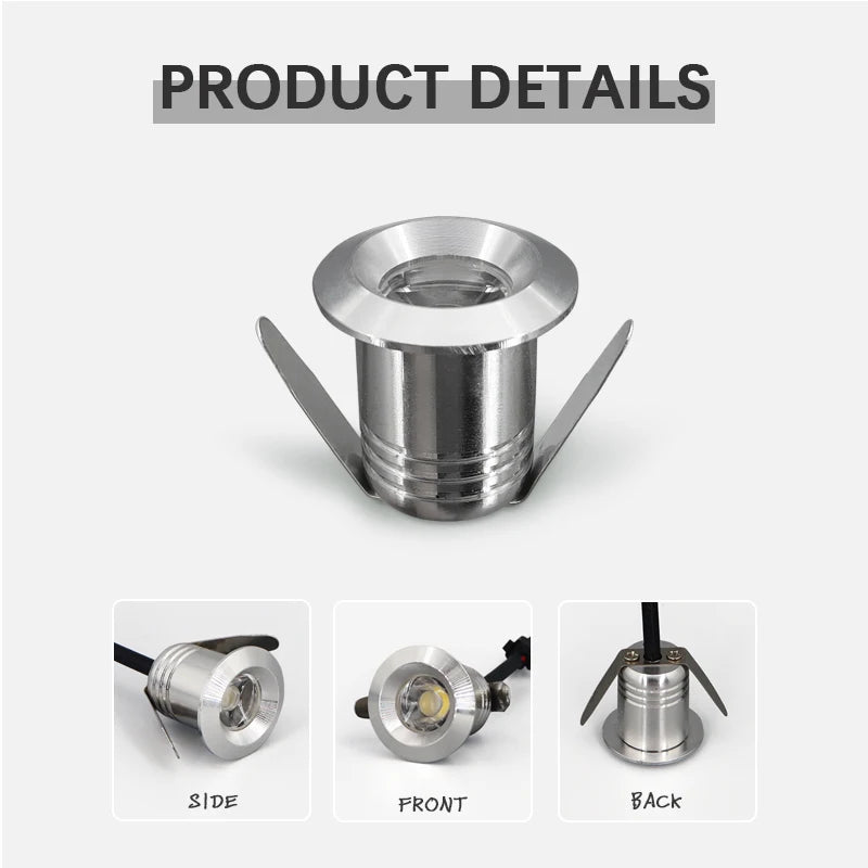 Mini LED Recessed Spotlight 1W 3W AC 85-265V or DC 12V 20mm Cutout 25 Degree Aluminum Brushed Nickel 4 Pack or 10 Pack Showcase