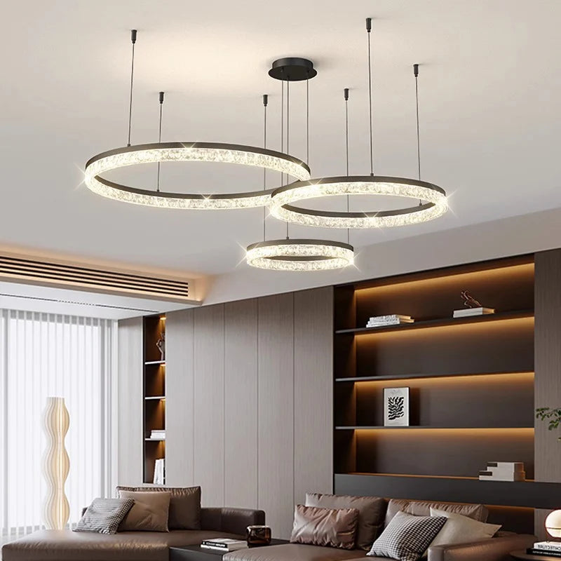 Modern Tiered Ring Crystal Acrylic Pendant Chandelier D40+60+80cm 100W Dimmable AC 90-265V