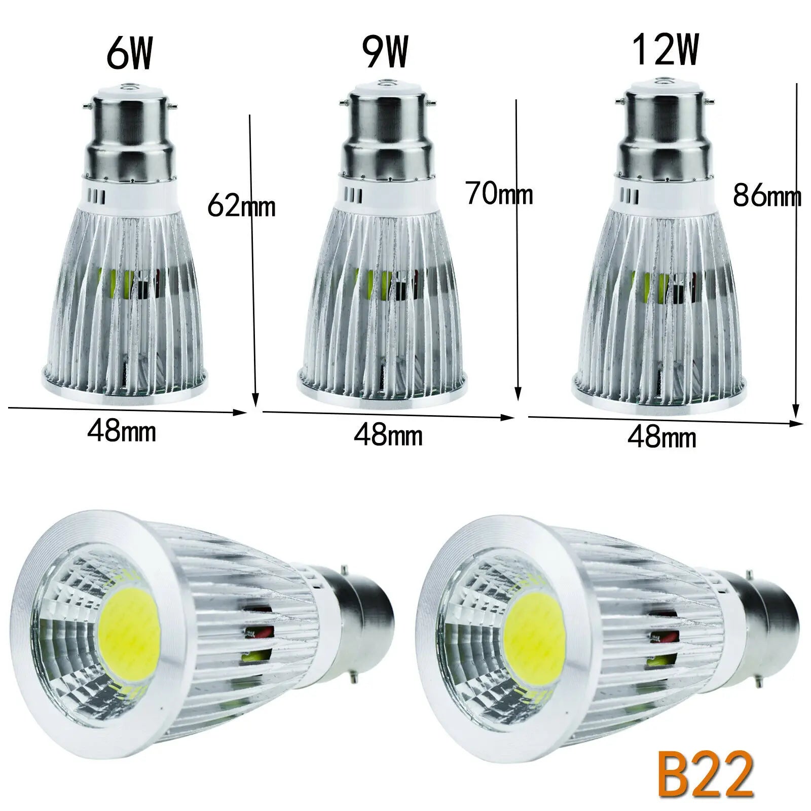DC 12V 24V Dimmable LED Spotlight Bulb GU10 MR16 E27 6W 9W 12W Epistar 60 Degree 10 Pack