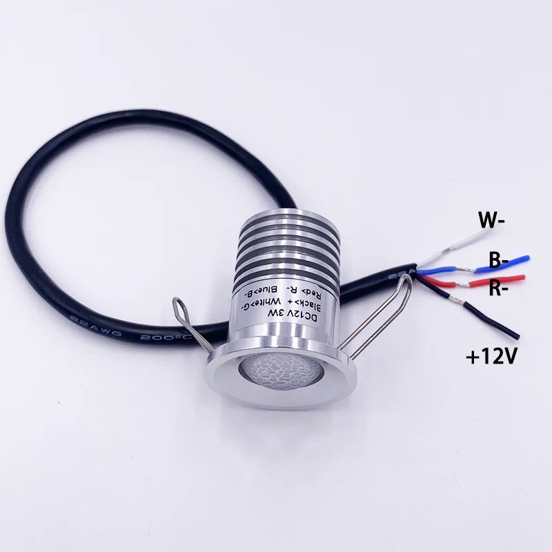 IP65 RGB Mini LED Recessed Spotlight 3W DC 12V 27mm Cutout 30 Degree Brushed Stainless Aluminum PWM Dimmable Stair Ceiling RV
