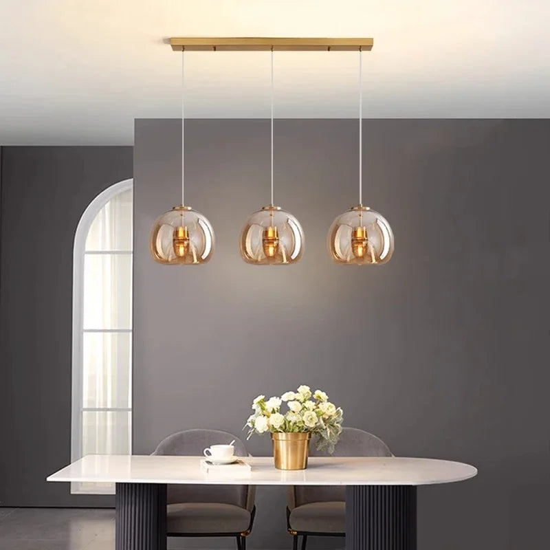 Modern Glass Ironware LED Pendant Chandelier 1 3 5 Heads 9-45W 3-Mode AC 90-240V