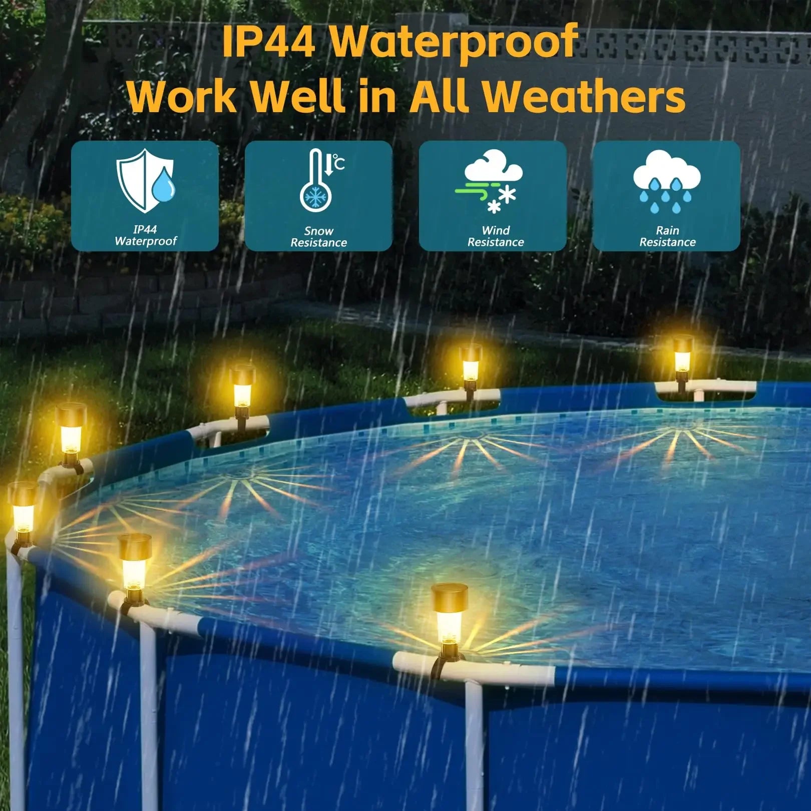 Solar LED Pool Railing Light IP44 Multi Color Auto Dusk to Dawn Adjustable Strap Mount Outdoor Garden Fence Path 6 Pack