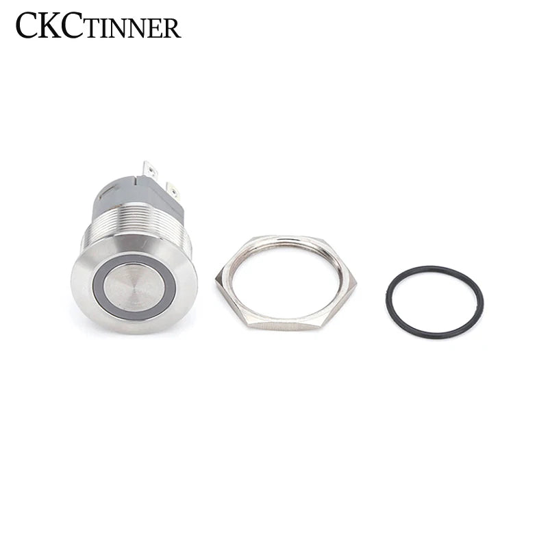 CKCTINNER Stainless Steel LED Push Button Switch 12 16 19 22mm Self-Lock Self-Reset NO NC