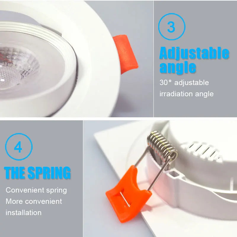 Angle-Adjustable Rotating LED Recessed Downlight 3W 5W 7W 9W 12W SMD2835 AC 110-240V