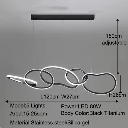 Modern LED Pendant Light 3-6 Heads 40-100W 3-CCT Dimmable RF Remote AC 90-260V Black Gold