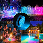 IP68 Submersible LED Pool Light 10 LED RGB 16 Colors Remote Control Battery Powered 2.4W Vase Fish Tank Pond Party 7x7x2.8cm