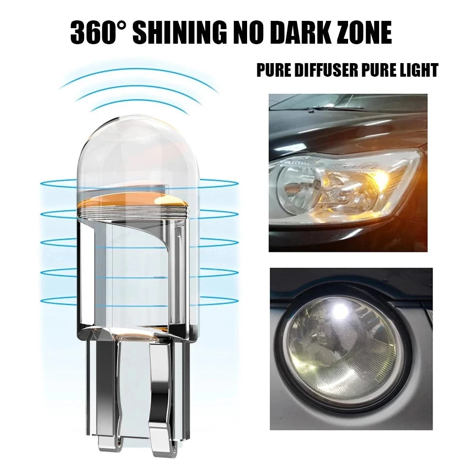 T10 W5W COB LED Bulb 1W DC 12V 400lm 6000K White Blue Yellow Red Pink Green Universal Fit License Plate Dome Map Clearance Interior Car Light
