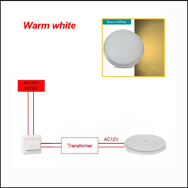 IP68 PAR56 Pool Light 18W 25W 35W Resin-Filled 140° SMD2835 AC/DC 12V RGB Remote Warm Cool