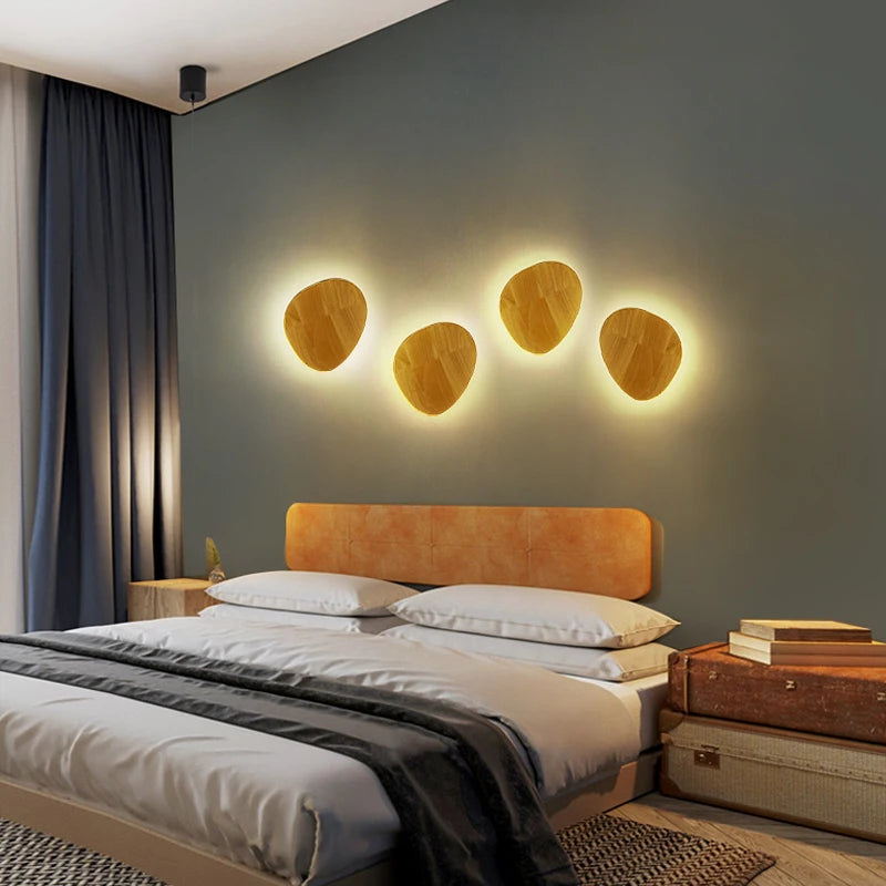 Nordic Circular Wooden LED Wall Light Up Down Integrated LED AC 90-260V Bedroom Staircase