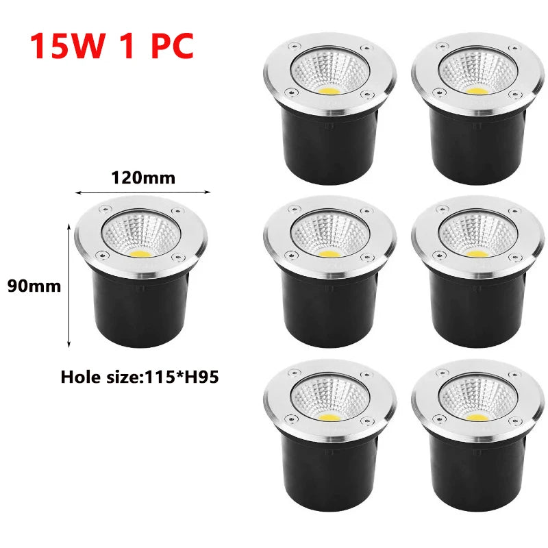 IP67 COB LED Underground Ground Light 5W 10W 12W 15W AC 85-265V or DC 12-24V 120 Degree 120 lm/W Warm White Natural White Cool White Red Green Blue
