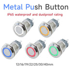 Metal Push Button Switch 12 16 19 22mm IP65 Self-Reset Self-Lock LED 3-220V NO NC CCC