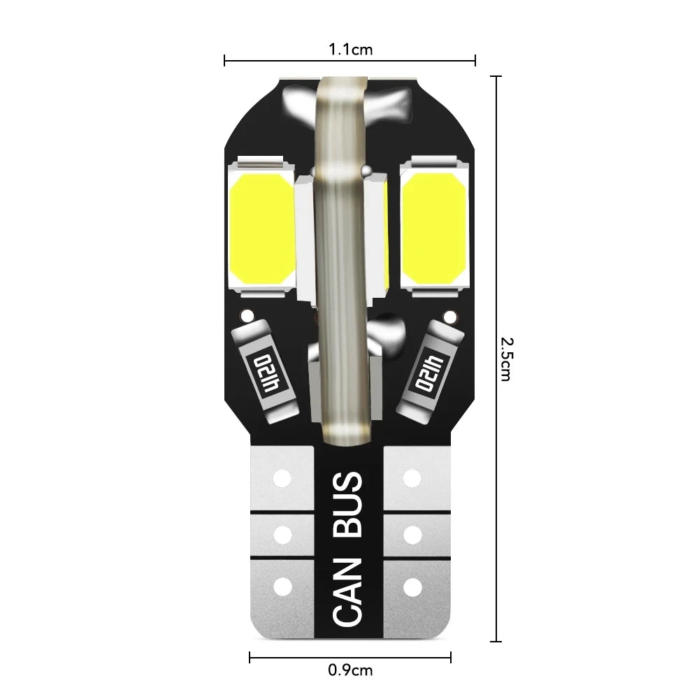 T10 W5W 194 LED Bulb Canbus 8-SMD5730 600lm 2W 360° DC 12V White Amber Blue Red 10-20 Pack