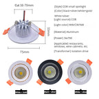 Dimmable Mini COB LED Recessed Downlight 3W 5W Epistar 45° CRI 85+ 95-110lm/W AC 85-265V