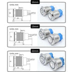 LED Illuminated Metal Push Button Switch 16mm 19mm 22mm 5A Momentary Latching 3-220V 5 Colors