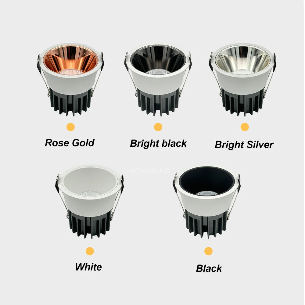 Dimmable COB LED Recessed Downlight 5W 7W 9W 12W 15W 18W CRI 95 120-130lm/W 85-265V
