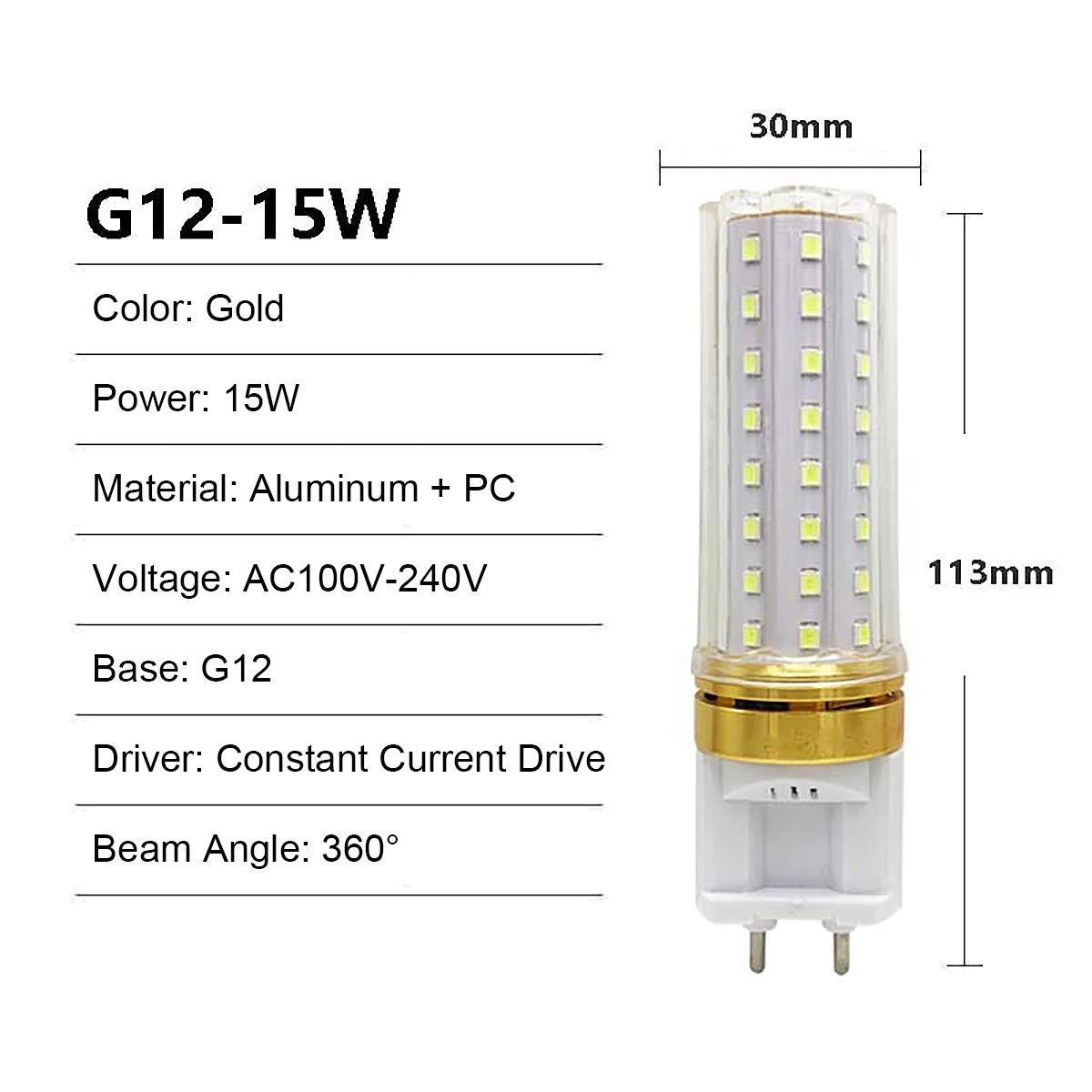 G12 LED Corn Bulb 10W 15W 20W Epistar SMD2835 360° Warm Natural Cool White AC 100-240V PC
