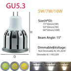 COB LED Spotlight Bulb 5W 7W 10W 15 Degree Epistar Multi Base E26 E12 E14 GU10 B22 Dimmable or Non-Dimmable AC 110V 85-265V Warm Neutral Cool White