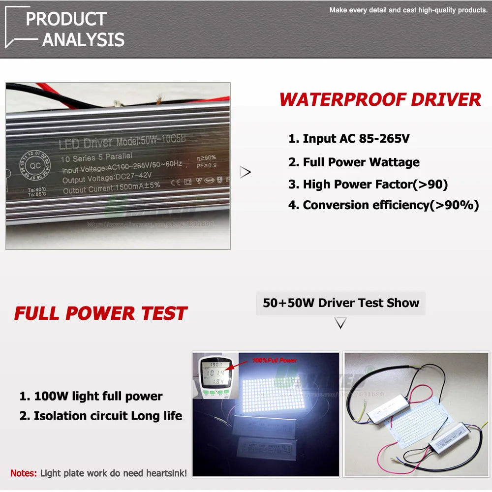 IP65 Waterproof LED Driver 10W 20W 30W 50W 60W 70W 80W 100W AC 85-265V DC 6-175V Floodlight