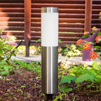 Solar LED Garden Post Lawn Light IP65 Stainless Steel PP 600mAh NiMH 8 to 15 Hour Runtime 43cm Pathway Courtyard Driveway Silver