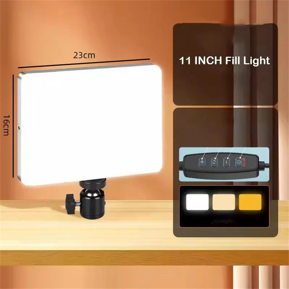 11-Inch LED Photography Fill Light 2700-6500K Dimmable 1/4" Mount Remote Tripod USB 5-20V