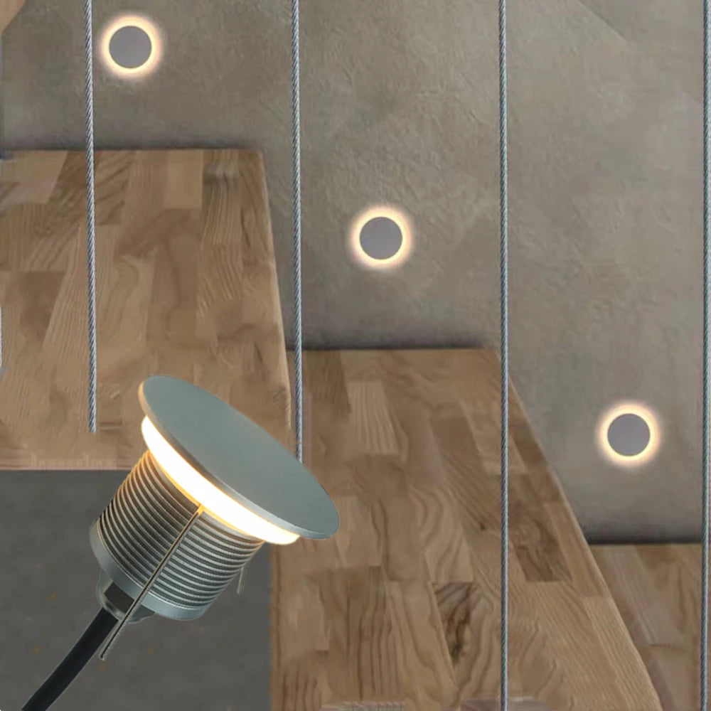 IP67 LED Recessed Stair Wall Light 1W 90lm DC 12-24V 30mm Cutout Touch Dimmable 3-Color