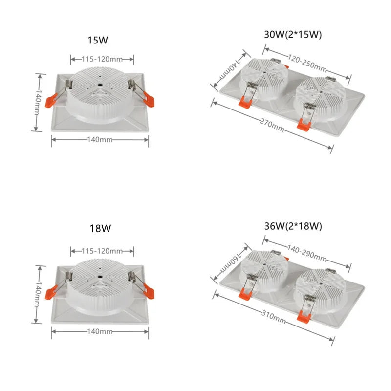 Dimmable Square Ultra-Thin LED Downlight 7W 12W 14W 15W 18W 30W 36W Samsung 60° CRI 85+