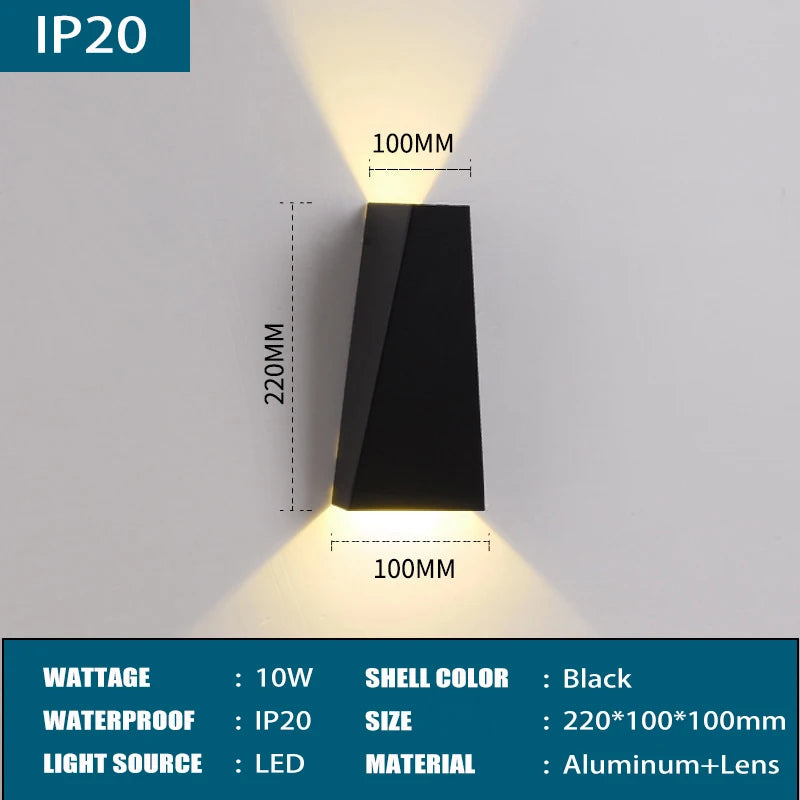 IP65 LED Outdoor Wall Lamp 6W 10W Aluminum Borosilicate Glass Baked Finish CRI 80 90 lm/W AC 85-265V Porch Garden Nordic Black White